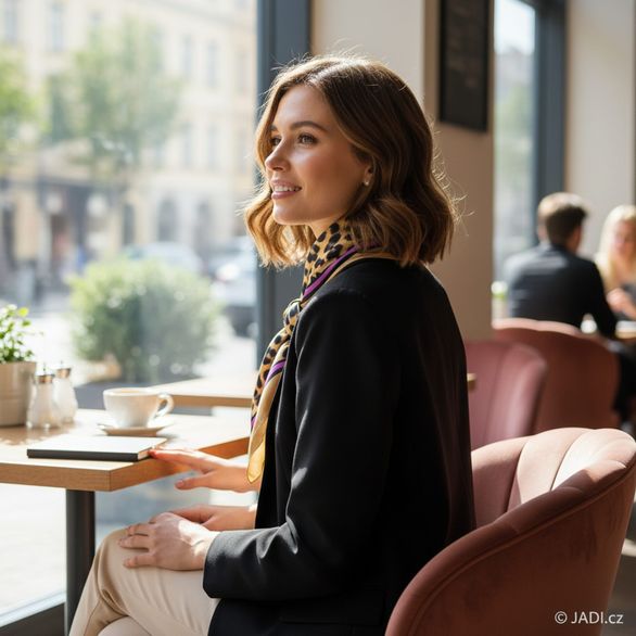 Högl hedvábný šátek s leopardím vzorem multi 1-152000-9900