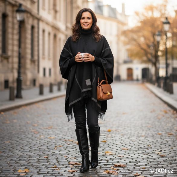 Högl luxusní vlněný pléd - pončo schwarz 0-196200-0100